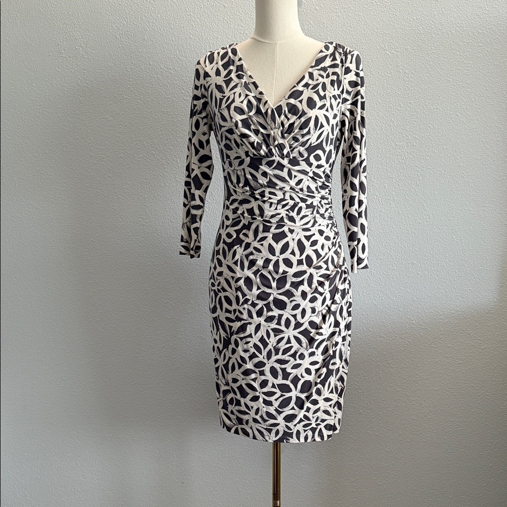 Lauren Ralph Lauren Black & White Ruched Wrap Dress Size 4